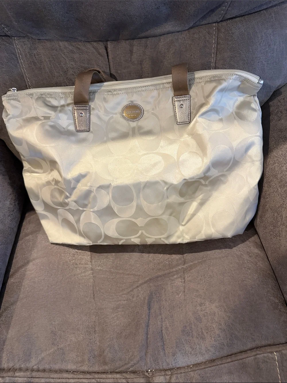 Coach Cream getaway Signature Tote Bag with Tan Straps